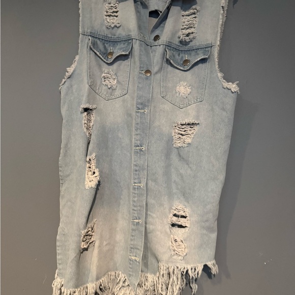 Blue Skinny Denim Jacket with Distressed Details - Picture 3 of 8